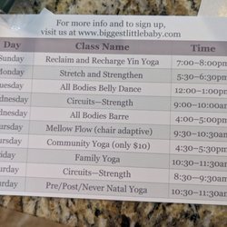 Biggest Little Baby - Here is the schedule for the workout classes