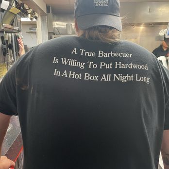 Swine Dining BBQ - Great shirt on worker - Barbeque Near Me - Bellevue, Nebraska Swine Dining BBQ - Great shirt on worker - Barbeque Near Me - Bellevue, Nebraska