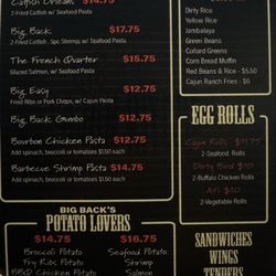 Big Back's Cajun Kitchen - Menu