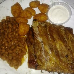 Real Deal Grill & More - Rib dinner with Baked Beans, and Corn Nuggets (the side of Ranch, is mine)