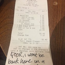 Brewers Fayre - Receipt