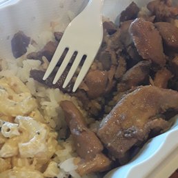 Teriyaki and mac salad Teriyaki and mac salad