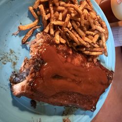 Baby back ribs half rack and Cajun fries