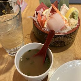 Chirashi Dinner- assortment of sashimi with a bed of rice underneath (comes with Miso Soup) Chirashi Dinner- assortment of sashimi with a bed of rice underneath (comes with Miso Soup)