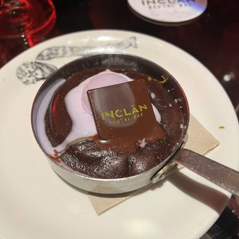 InClan Brutal - Chocolate dessert with violet ice cream - Tapas Bars Near Me - Madrid, M InClan Brutal - Chocolate dessert with violet ice cream - Tapas Bars Near Me - Madrid, M