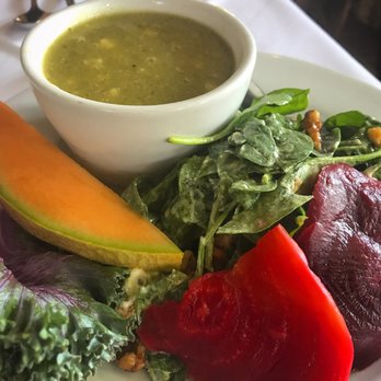 Julienne - corn cilantro soup with spinach beet walnut salad - yummy, one of the limited vegetarian options. - New American Near Me - San Marino, California Julienne - corn cilantro soup with spinach beet walnut salad - yummy, one of the limited vegetarian options. - New American Near Me - San Marino, California