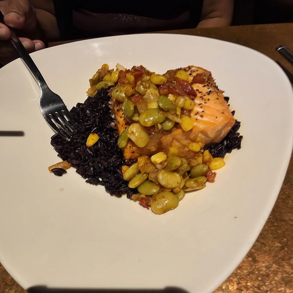 Storytellers - Salmon with black rice. Delish! - Steakhouses Near Me - Camp Verde, Arizona Storytellers - Salmon with black rice. Delish! - Steakhouses Near Me - Camp Verde, Arizona