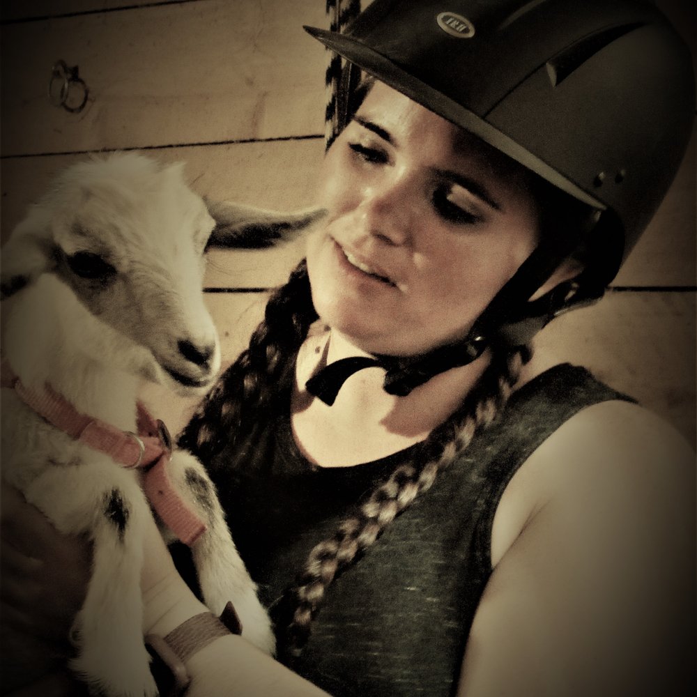 Blazing Trail Rides - "megan had a little goat"....a sweet, baby pygmy goat, and our lovely trail guide/host. - Horseback Riding Near Me - Altamont, New York