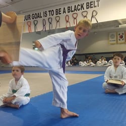 National Taekwondo Academy - Charlie with a sliding side kick board break.