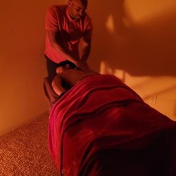 Sip and Stroke Massage - One of our couples practicing their new "strokes"