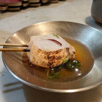 Kochi - HALIBUT 넙치 Jiri Consommé, Bean Sprout and Mustard Green Namul, Tofu - Korean Near Me - New York, New York Kochi - HALIBUT 넙치 Jiri Consommé, Bean Sprout and Mustard Green Namul, Tofu - Korean Near Me - New York, New York