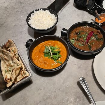 Dishoom - Garlic naan, rice, chicken ruby, mutton pepper fry - Indian Near Me - Kensington, XGL Dishoom - Garlic naan, rice, chicken ruby, mutton pepper fry - Indian Near Me - Kensington, XGL