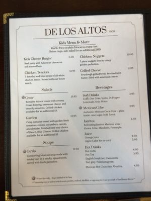 Menu photo 2 De Los Altos Restaurant Julian, CA