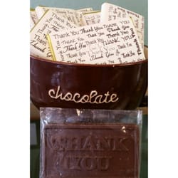 Cute 1 oz "Thank You" chocolate bar labeled with "Thank You's".
#milkchocolate #darkchocolate #glutenfree #thankyou #gift