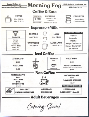 Menu photo 3 Morning Fog Coffee & Eats Andrews, NC Menu photo 3 Morning Fog Coffee & Eats Andrews, NC