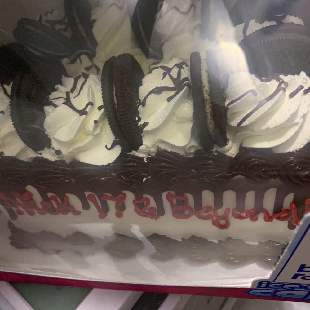 One of the messages I wanted on my cookies and cream ice cream cake. One of the messages I wanted on my cookies and cream ice cream cake.