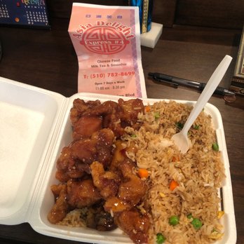 Asia Delight Express - Fried rice with half sesame chicken and half spicy chicken VERY DELICIOUS! - Chinese Near Me - Hayward, California Asia Delight Express - Fried rice with half sesame chicken and half spicy chicken VERY DELICIOUS! - Chinese Near Me - Hayward, California