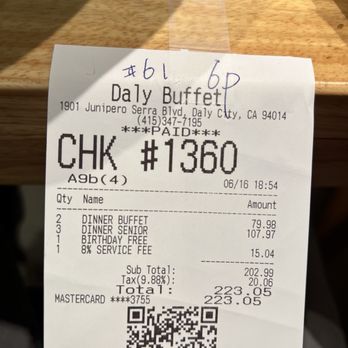 Daly Buffet - Party of 6 (1 free person because of birthday) - Buffets Near Me - Daly City, California Daly Buffet - Party of 6 (1 free person because of birthday) - Buffets Near Me - Daly City, California