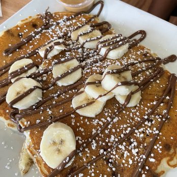 Griddle 145 - Nutella banana pancakes. My son doesn't like it with the peanut butter so I order it on the side (for my tasting) - Breakfast & Brunch Near Me - Whitehall, Pennsylvania Griddle 145 - Nutella banana pancakes. My son doesn't like it with the peanut butter so I order it on the side (for my tasting) - Breakfast & Brunch Near Me - Whitehall, Pennsylvania