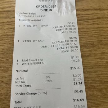 York Crossing Restaurant - the receipt for the restaurant - American Near Me - Charlotte, North Carolina York Crossing Restaurant - the receipt for the restaurant - American Near Me - Charlotte, North Carolina