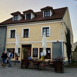 Strakatý králík - Exterior of the cafe.