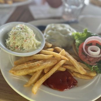 Backwaters on Sand Key - Mushroom burger fries and slaw (impossible burger patty) - Seafood Near Me - Clearwater Beach, Florida Backwaters on Sand Key - Mushroom burger fries and slaw (impossible burger patty) - Seafood Near Me - Clearwater Beach, Florida