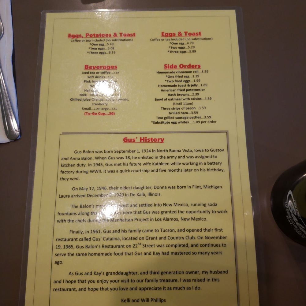 Gus Balons Restaurant - Bfast menu - Breakfast & Brunch Near Me - Tucson, Arizona Gus Balons Restaurant - Bfast menu - Breakfast & Brunch Near Me - Tucson, Arizona