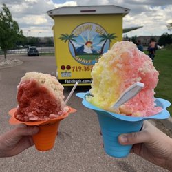Kokomo Sno Hawaiian Shave Ice - Lemon, cherry, & guava cone along. With a cherry, French vanilla, and lime cone! $5 for these huge ones!