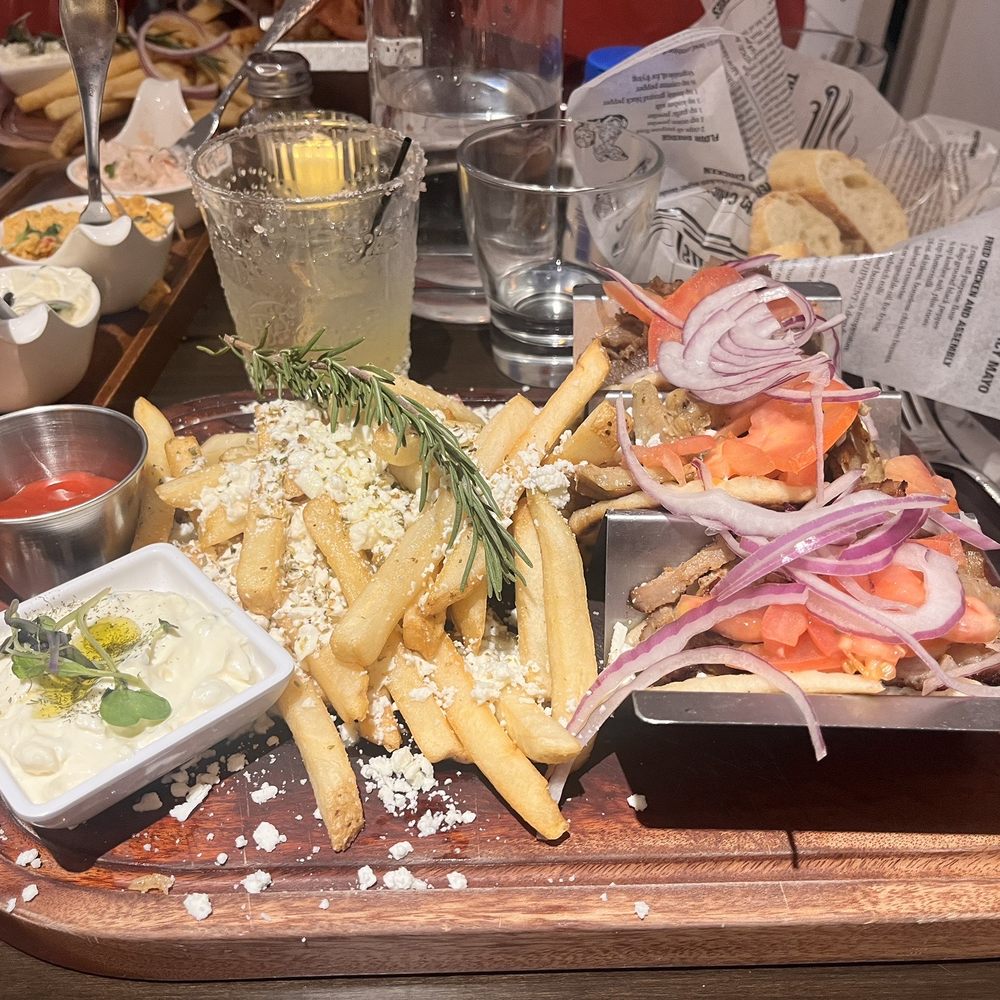 Molos Greek Taverna - Wheaton - gyro flight with feta fries (my favorite thing we ordered) - Greek Near Me - Wheaton, Illinois Molos Greek Taverna - Wheaton - gyro flight with feta fries (my favorite thing we ordered) - Greek Near Me - Wheaton, Illinois