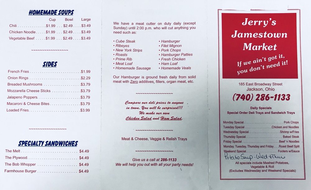 JERRY’S JAMESTOWN MARKET Updated October 2024 185 E Broadway St
