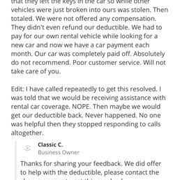 My vehicle that classic collision/AMM collision did not fix. Because it was stolen. Because they left the keys inside the vehicle My vehicle that classic collision/AMM collision did not fix. Because it was stolen. Because they left the keys inside the vehicle