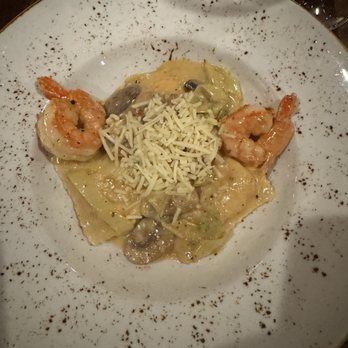 PortoVino - Lobster stuffed ravioli with creamy mushroom sauce and prawns - Italian Near Me - Des Moines, Washington PortoVino - Lobster stuffed ravioli with creamy mushroom sauce and prawns - Italian Near Me - Des Moines, Washington