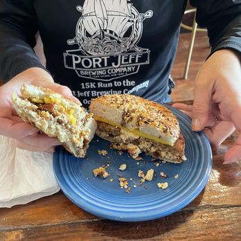 City Lights Eastside - Vegan egg sandwich on everything bagel - Coffee & Tea Near Me - Charleston, South Carolina