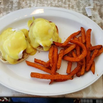 Eggty 8 Cafe - Eggs benedict with home fries substituted for sweet potato fries. - American Near Me - Fort Lee, New Jersey Eggty 8 Cafe - Eggs benedict with home fries substituted for sweet potato fries. - American Near Me - Fort Lee, New Jersey