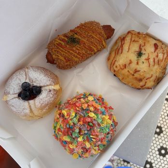 Paris Baguette - Fruity pebbles donut, croissant dog, Hash Brown Bread with Ham & Cheese, Blueberry Cream Cheese Pastry - Bakeries Near Me - Houston, Texas Paris Baguette - Fruity pebbles donut, croissant dog, Hash Brown Bread with Ham & Cheese, Blueberry Cream Cheese Pastry - Bakeries Near Me - Houston, Texas
