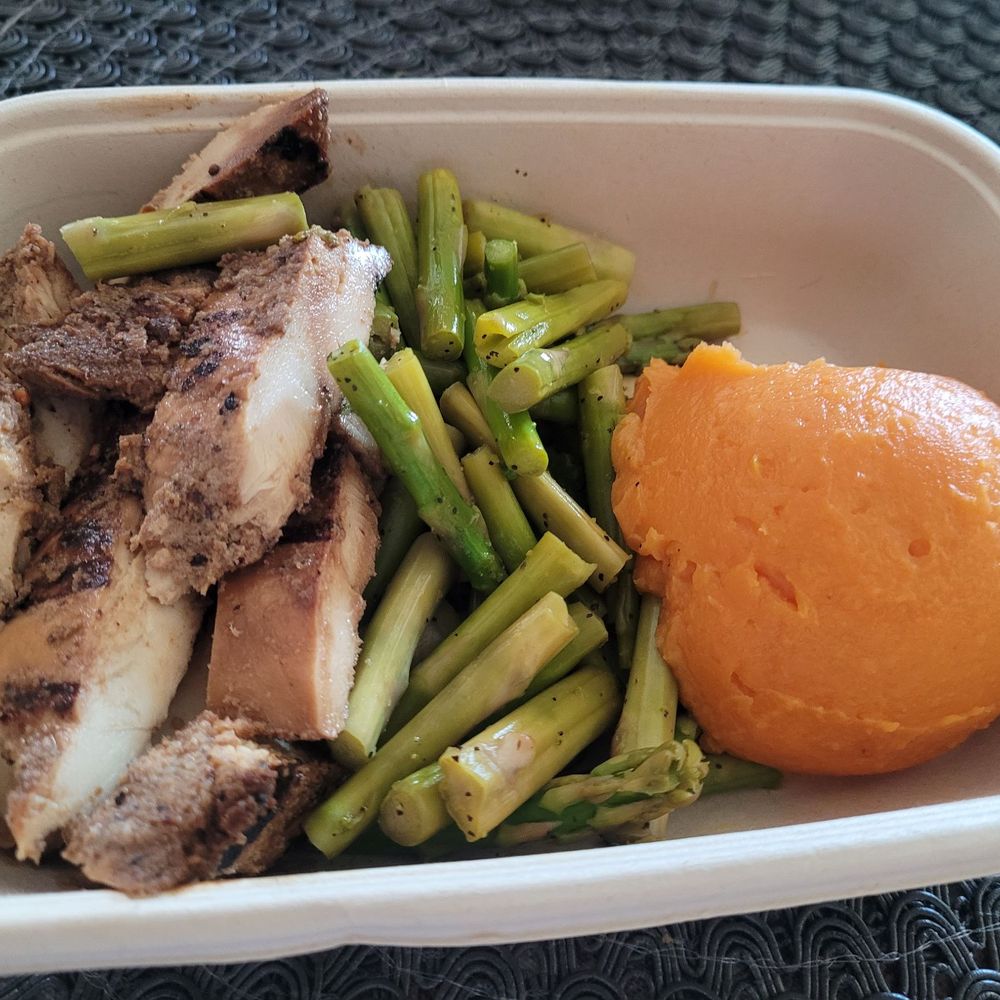 The Lean Machine Meal Prep - BBQ Chicken, asparagus, yams - Food Delivery Services Near Me