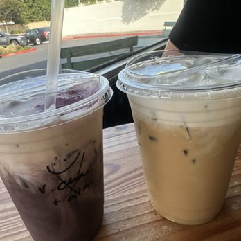 Coffee Nature - Ube latte with vanilla cream top and pandan latte with coconut cream top - Coffee & Tea Near Me - Huntington Beach, California