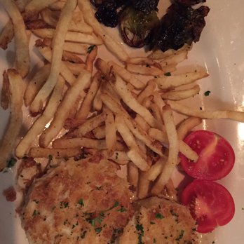 Coastal Kitchen - Crab cakes with French fries & brussel sprouts. - New American Near Me - Dana Point, California