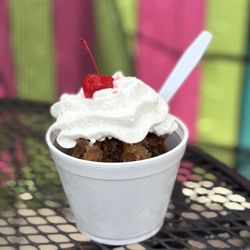 The Fizzy Flamingo - Root beer snow cone with whipped cream topping