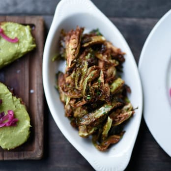 The Bedford - Avocado Toast + Crispy Brussels Sprouts with dashi soy, toasted sesame oil + salad with cherry tomatoes, onions and romaine - New American Near Me - Brooklyn, New York The Bedford - Avocado Toast + Crispy Brussels Sprouts with dashi soy, toasted sesame oil + salad with cherry tomatoes, onions and romaine - New American Near Me - Brooklyn, New York