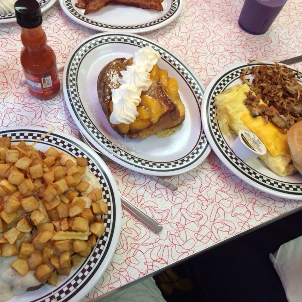 Charlie Parkers - Breakfast Shoe with American Potatoes - Peach Stuffed French Toast - Western Omelet with Hash browns. - Diners Near Me - Springfield, Illinois Charlie Parkers - Breakfast Shoe with American Potatoes - Peach Stuffed French Toast - Western Omelet with Hash browns. - Diners Near Me - Springfield, Illinois