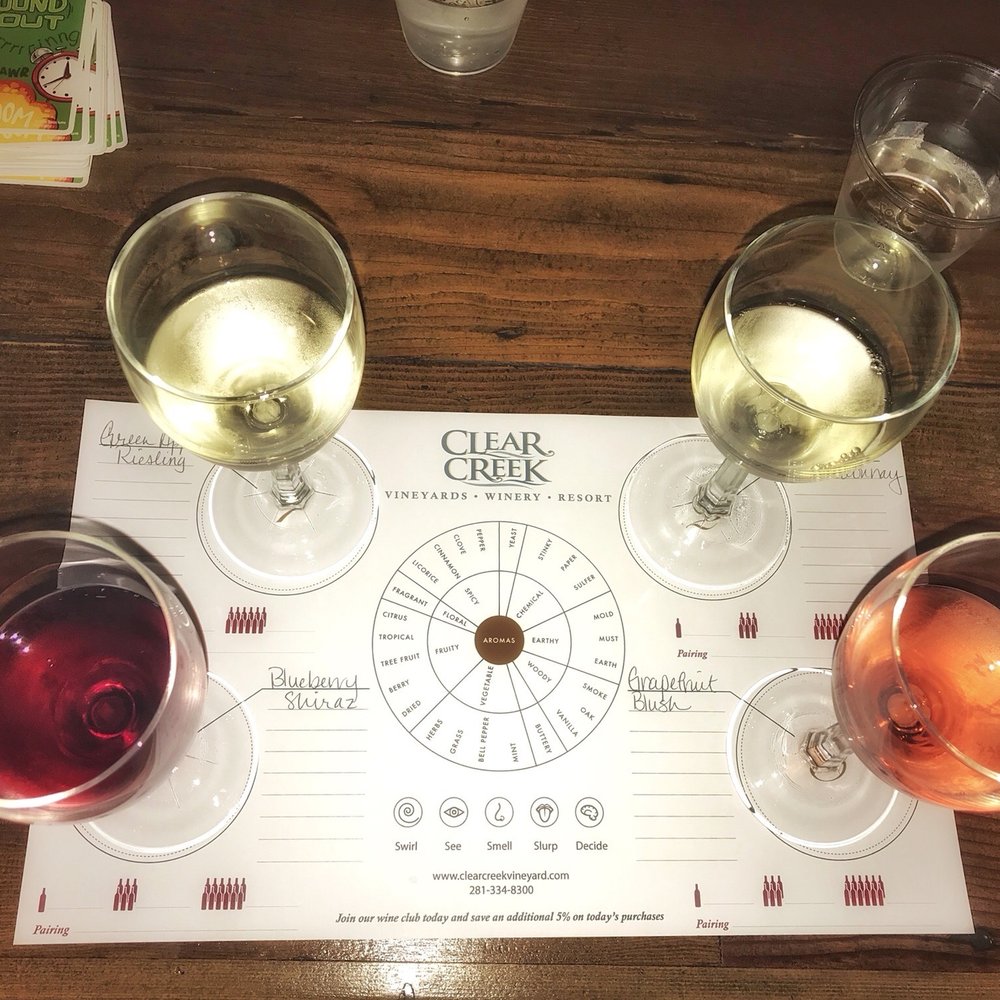 Clear Creek - $25 flight - Wine Tasting Room Near Me - Kemah, Texas Clear Creek - $25 flight - Wine Tasting Room Near Me - Kemah, Texas