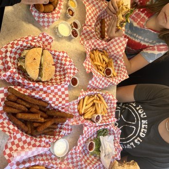 Burger Barn - Ortega Chili burger Fries, mini corn dogs, fried zucchini. MilkShakes Yummmmmmmmm! - Burgers Near Me - Dunsmuir, California