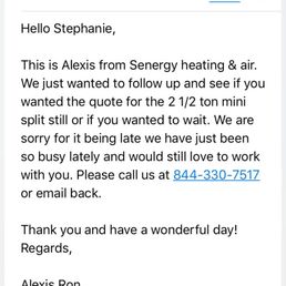2 week follow up, was too late for us..