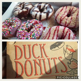 Duck Donuts - Peanut Butter with Chocolate Drizzle, Strawberry with Raspberry drizzle and Graham crackers (fave), and Blueberry Rainbow Raspberry. - Donuts Near Me - Columbia, South Carolina Duck Donuts - Peanut Butter with Chocolate Drizzle, Strawberry with Raspberry drizzle and Graham crackers (fave), and Blueberry Rainbow Raspberry. - Donuts Near Me - Columbia, South Carolina