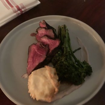 Swift's Attic - Wagyu excellence baseball sirloin - fried bearnaise, lemon & garlic broccolini, purple potato purée, leak ash steak rub - New American Near Me - Austin, Texas Swift's Attic - Wagyu excellence baseball sirloin - fried bearnaise, lemon & garlic broccolini, purple potato purée, leak ash steak rub - New American Near Me - Austin, Texas