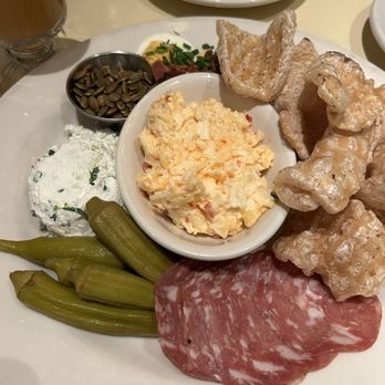 Lucky 32 Southern Kitchen - Seasonal Dips and Spreads (replaced crackers with pork rinds due to avoid gluten) - New American Near Me - Cary, North Carolina Lucky 32 Southern Kitchen - Seasonal Dips and Spreads (replaced crackers with pork rinds due to avoid gluten) - New American Near Me - Cary, North Carolina