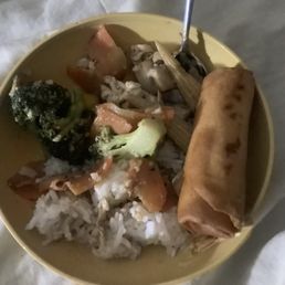 Mango Chicken , Rice, and Spring Roll