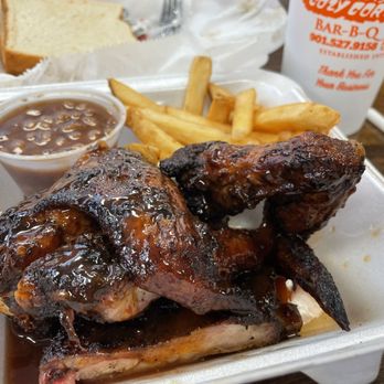 Cozy Corner Restaurant - 2 Pieces Rib and 2 Pieces Wings Dinner Plate. Fries. BBQ Beans. Beans are different than most, is that cinnamon?. - Barbeque Near Me - Memphis, Tennessee Cozy Corner Restaurant - 2 Pieces Rib and 2 Pieces Wings Dinner Plate. Fries. BBQ Beans. Beans are different than most, is that cinnamon?. - Barbeque Near Me - Memphis, Tennessee