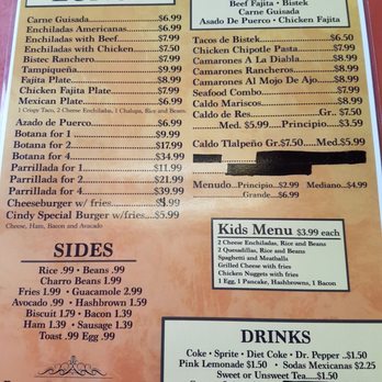 Cindy's Cafe Restaurant - Menu - Mexican Near Me - Mission, Texas